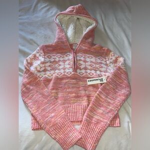 No Boundaries Pink and White Cowl Neck Sweater